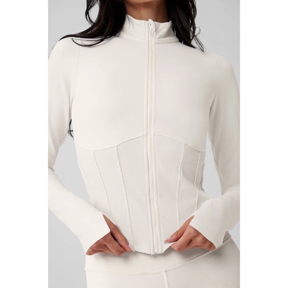 Alo Yoga Airbrush Corset Full Zip Jacket Ivory XS - Picture 4 of 14